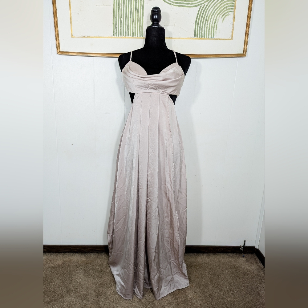 NWT Shareen Collections Champagne Satin Maxi Dress Womens Size 6 US